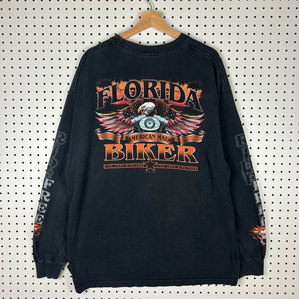 Florida Biker American Made Live Free Ride Long Sleeve Shirt 2XL Black Gothic